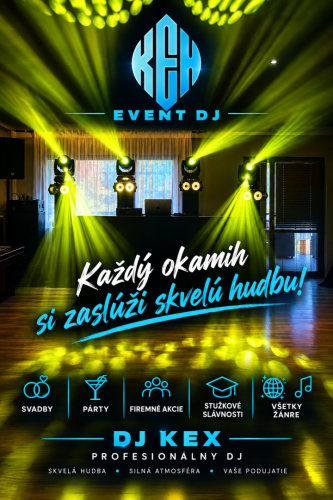 Profesionálne nasvietenie sály a DJ pult od DJ KEX - Milan Kmeť so svetelnými efektmi na svadbu a eventy.